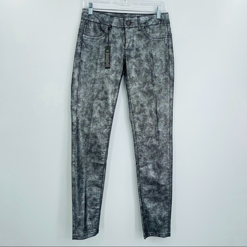 New Victoria’s Secret VS Siren Metallic Pants Womens 4 Silver Black Shiny
